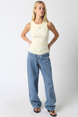 The Ribbed Fitted Scoop Neck Tank in French Vanilla - Olive Street