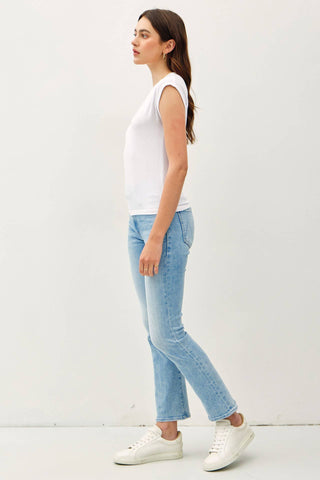 The Ribbed Cap Sleeve Tee in White - Olive Street