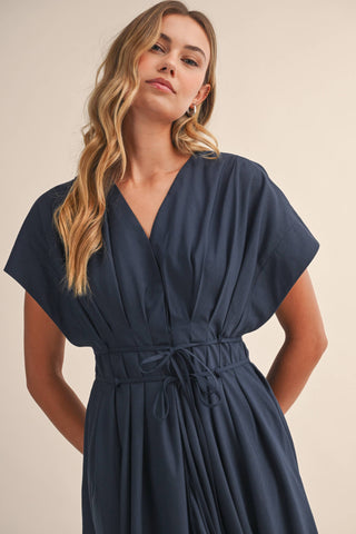 The Poplin Pleated Detail Belted Maxi Dress - Olive Street