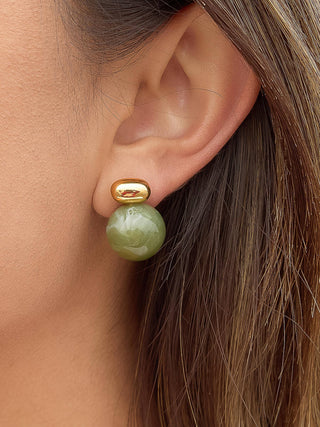 Velisse 18K Gold Non-Tarnish Green Marble Ball Earrings: Green - Olive Street