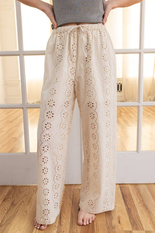The Eyelet Embroidered Wide Leg Pant - Olive Street