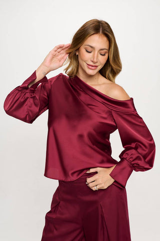 The Dropped Shoulder Satin Top - Olive Street