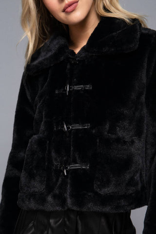 The Faux Fur Toggle Button Jacket in Black