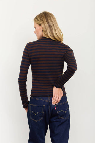 The Raw Edge Stripe Mock Neck Cardigan - Olive Street
