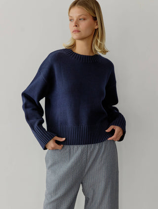 The Asher Cotton Pullover Sweater in Navy