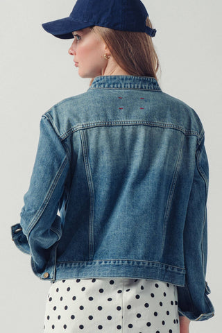 The Collarless Demin Chore Jacket - Olive Street