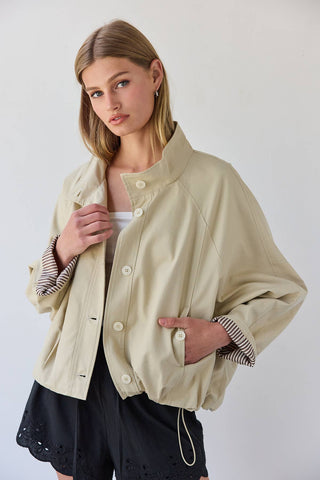 Stand Collar Button Jacket - RJ1122: LT.BEIGE / S-M-L (3-2-1) - Olive Street