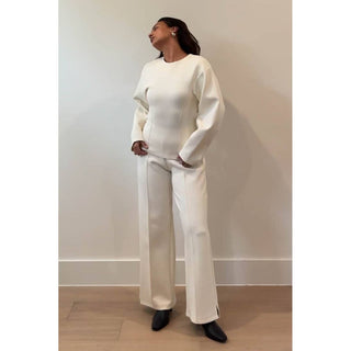 The Statement Sleeve Fitted Waist Cotton Knit Top