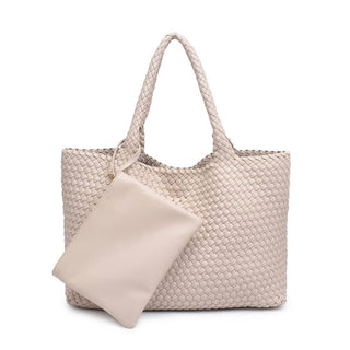 The Solana Woven Vegan Leather Tote in Ivory - Olive Street