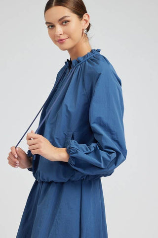 The Bubble Hem Bomber Jacket in French Blue - Olive Street