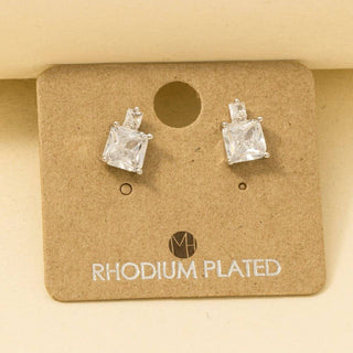 The Gold Dipped Square Rhinestones Stud in Silver