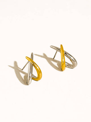 The Staven Two Tone Crossover Earrings - Olive Street