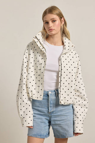 The High Neck Drawstring Pullover Jacket in White Dot - Olive Street