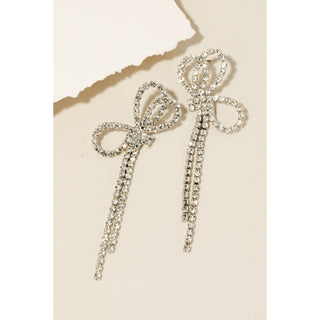 The Rhinestone Studded Ribbon Bow Earrings