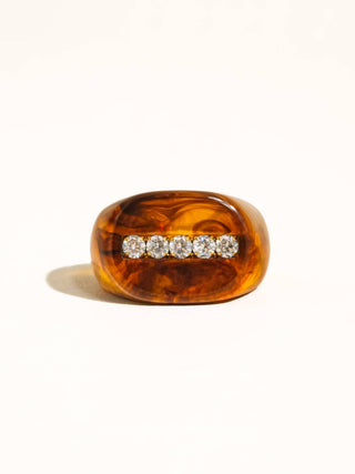 Caraway Non-Tarnish Amber Resin CZ Ring: Brown / 7 - Olive Street