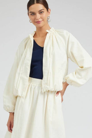 The Bubble Hem Bomber Jacket in Cream - Olive Street