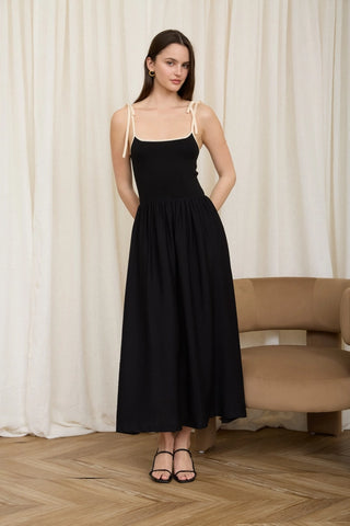 The Contrast Tie Strap Midi Dress - Olive Street