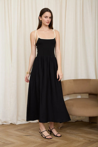 The Contrast Tie Strap Midi Dress - Olive Street
