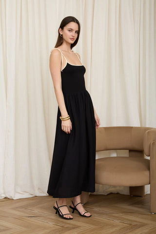 The Contrast Tie Strap Midi Dress - Olive Street