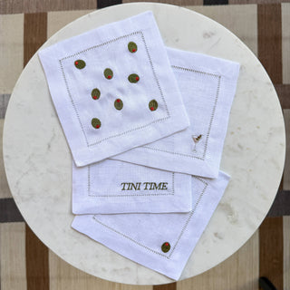 Olive Martini Embroidered Cocktail Napkin Set - Olive Street