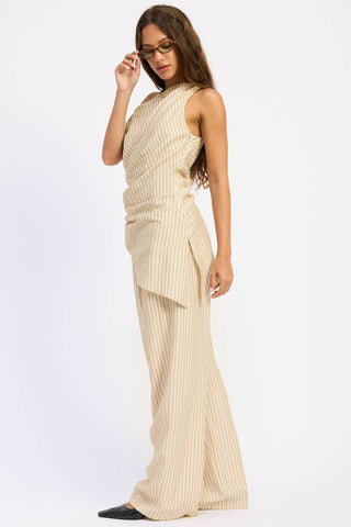 WIDE LEG PINSTRIPE PANTS: NATURAL STRIPE / Contemporary / S - Olive Street