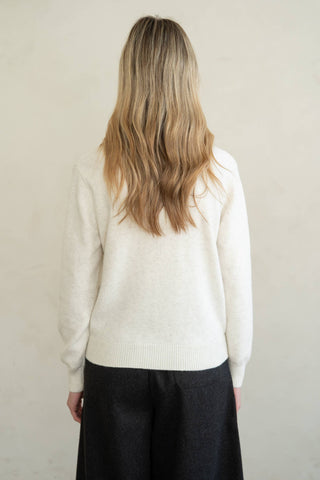 CONTRAST PLACKET STAND COLLAR CARDIGAN: Heather Ivory / Contemporary / M/L - Olive Street