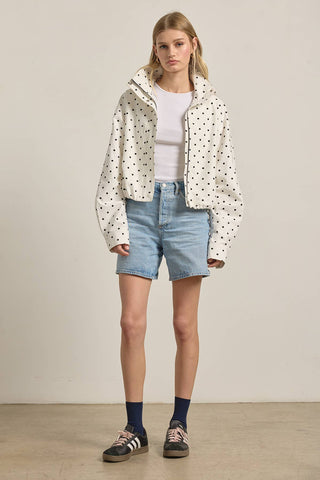The High Neck Drawstring Pullover Jacket in White Dot - Olive Street
