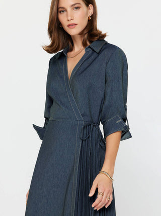 The Denim Wrap Pleat Detail Midi Dress - Olive Street