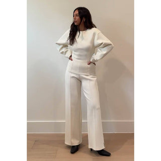 The Statement Sleeve Fitted Waist Cotton Knit Top