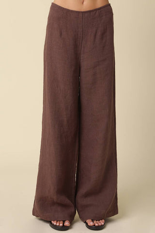 The Rita Wide-Leg Linen Pants in Brown - Olive Street
