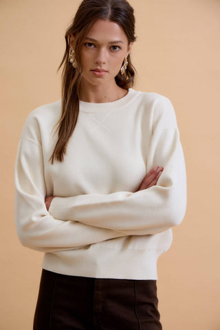 The Boyfriend Fit Crew Sweater in Cream