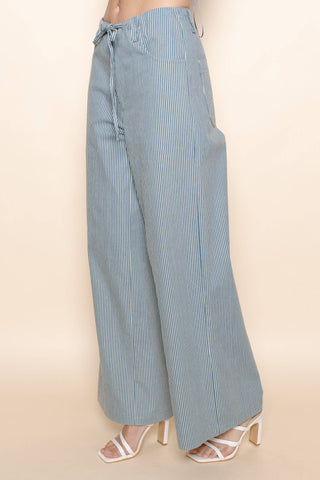 The Pinstripe Wide Leg Structured Pant - Olive Street