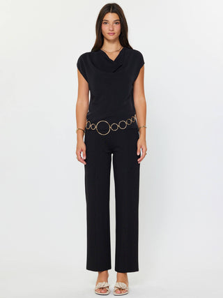 The Draped Cowl Neck Cap Sleeve Top in Black - Olive Street