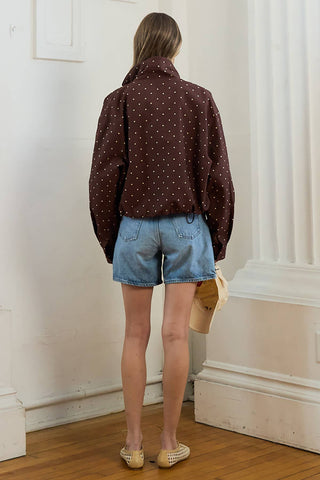 The High Neck Drawstring Pullover Jacket in Brown Dot - Olive Street