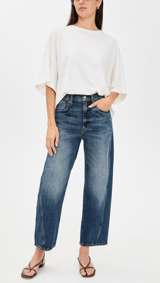 The Westward High Rise Seamed Barrel Jean in Authentic Wash