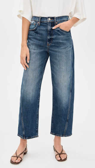 The Westward High Rise Seamed Barrel Jean in Authentic Wash