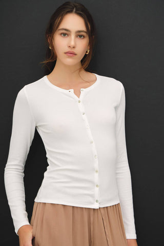 The Butter Soft Button Cardigan in White - Olive Street