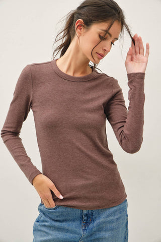 The Soft Basic Long Sleeve Tee in Dark Taupe