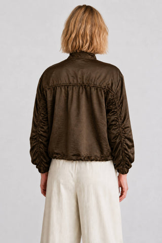 LIGHTWEIGHT SNAP-FRONT JACKET WITH HIGH COLLAR: Dark Brown / Contemporary / M/L - Olive Street