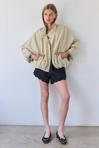 Stand Collar Button Jacket - RJ1122: LT.BEIGE / S-M-L (3-2-1) - Olive Street