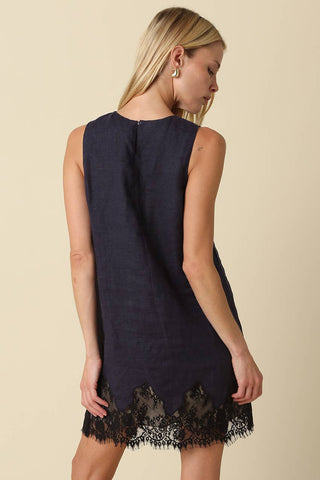 The Joey Lace Hem Linen Mini Dress - Olive Street