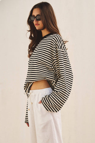 The Oversized Striped Long Sleeve - Olive Street