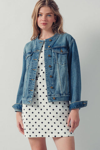 The Collarless Demin Chore Jacket - Olive Street