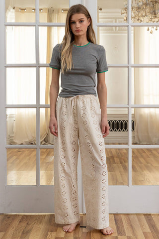 The Eyelet Embroidered Wide Leg Pant - Olive Street