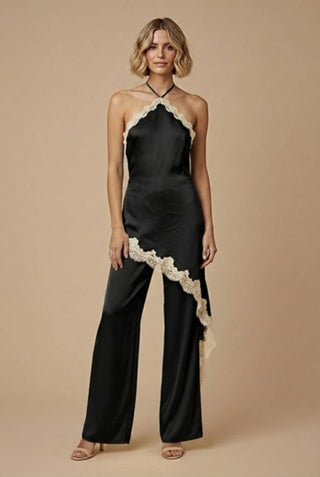The Satin Lace Halter Jumpsuit - Olive Street