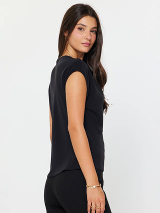 The Draped Cowl Neck Cap Sleeve Top in Black - Olive Street