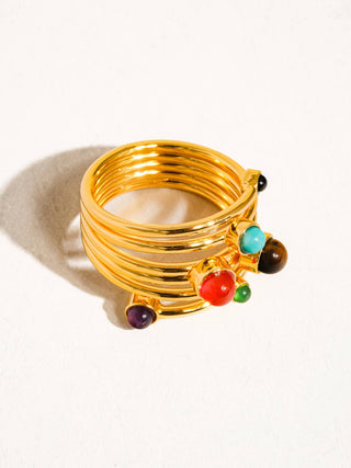 The Teigan Gold Multi Color Stone Layered Ring - Olive Street