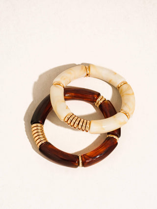 Cove 18K Gold Non-Tarnish Chunky Resin Bangle Set: Brown - Olive Street