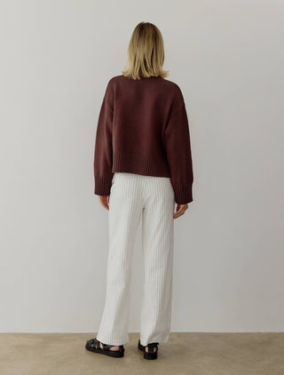 The Asher Cotton Pullover Sweater in Brown
