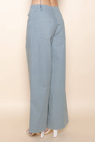 The Pinstripe Wide Leg Structured Pant - Olive Street